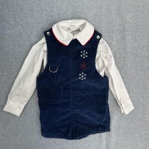 IMP Originals Shirt Shortall Set Boys 4T Navy Corduroy White Nautical Snowflake